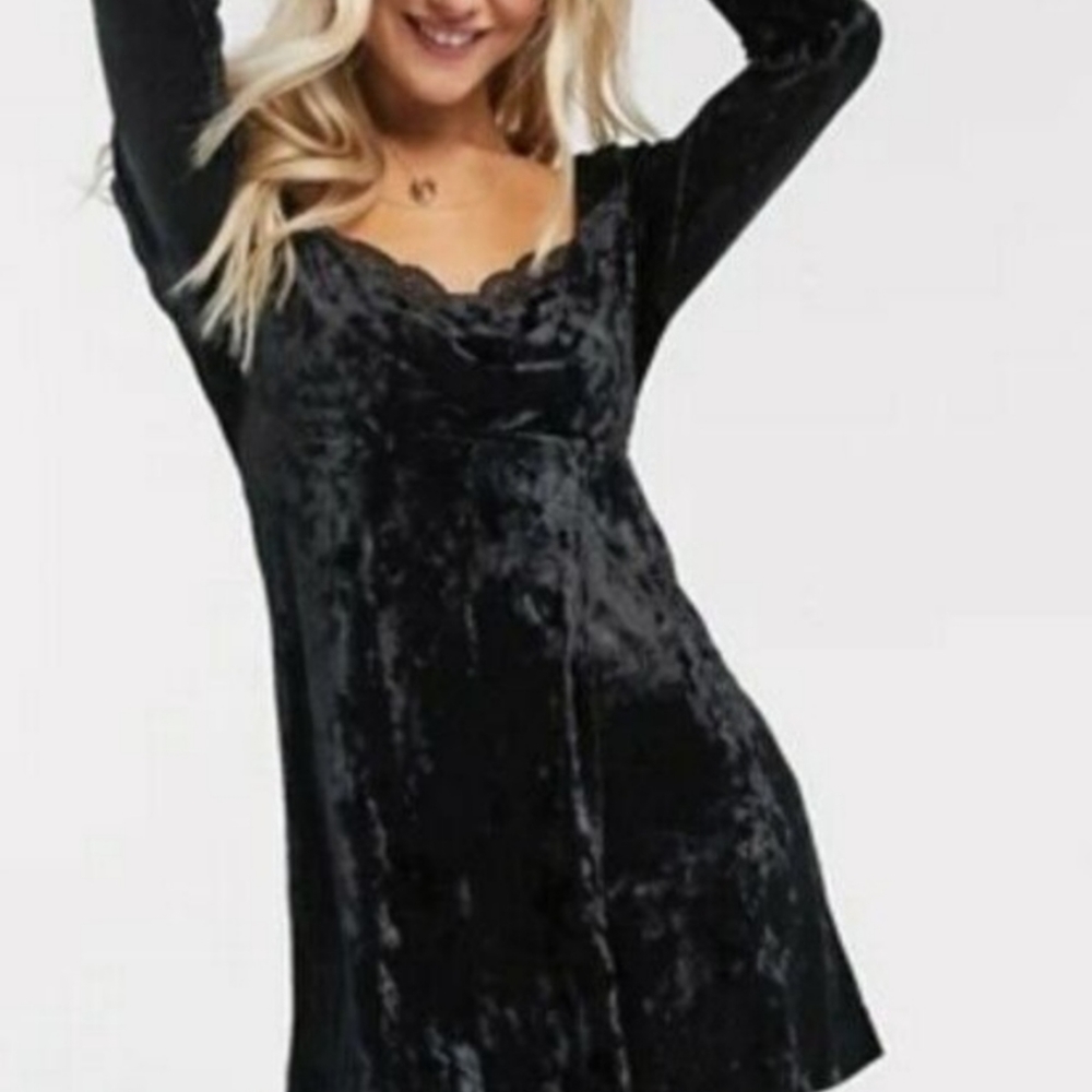 Free People Kat Faux Wrap Mini Dress -Black-Size M